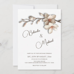 Off White Magnolia Verhoogd Effect Bloem Bruiloft Kaart