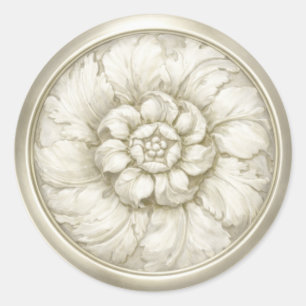 Off White Vintage Barok Reliëf Look Stempel Ronde Sticker
