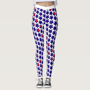 Offbeat vervormde rode witte blauwe sterren leggings