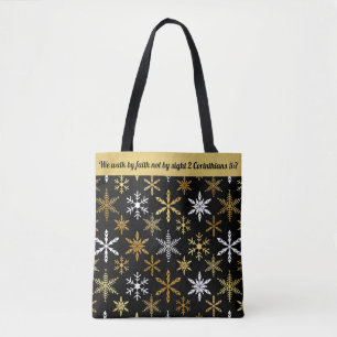 Offerte/naam zwart en gouden sneeuwvlokken persona draagtas