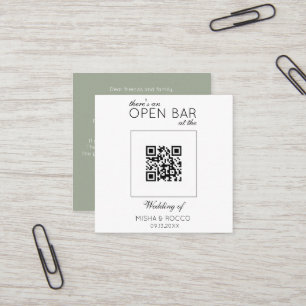 Offerte QR Code Open Bar Minimalistisch Sage Wedde Vierkante Visitekaartje
