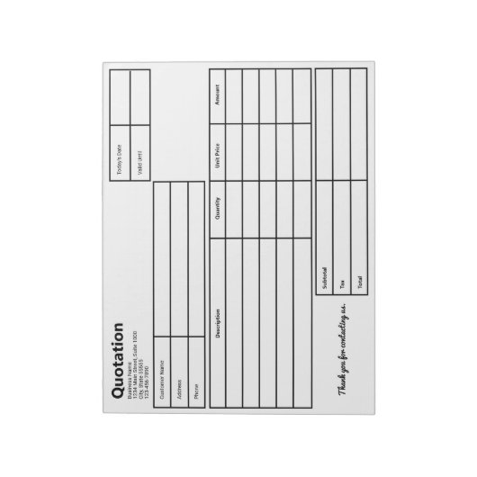 Offerte Zwart-wit Eenvoudige Business Sjabloon Notitieblok (Gedraaid)