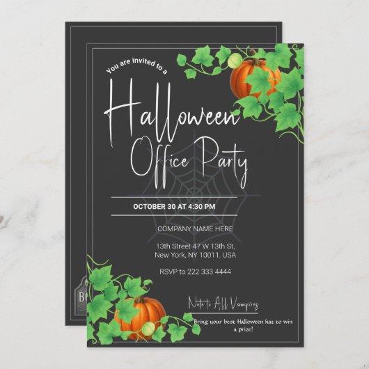 Office Halloween Invitations Carte noire (Devant / Derrière)