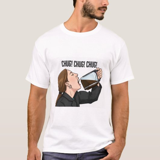 Office Woman Chugging Coffee From Pot Humor T-shirt (Voorkant)
