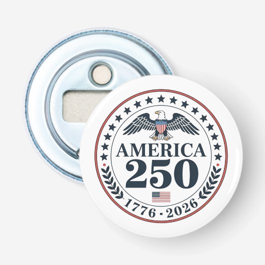 Official America 250th Anniversary Commemorative Button Flesopener (Voorkant)