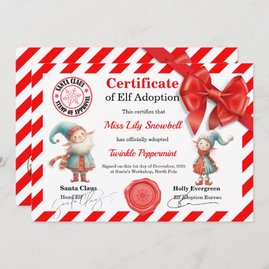 Official North Pole Elf Adoption Certificate  Kaart (Voorkant / Achterkant)