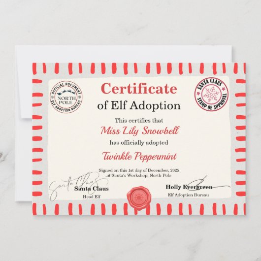 Official North Pole Elf Adoption Certificate Kaart (Voorkant)