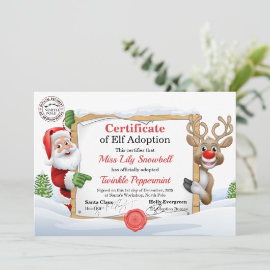 Official North Pole Elf Adoption Certificate Kaart (Staand voorkant)