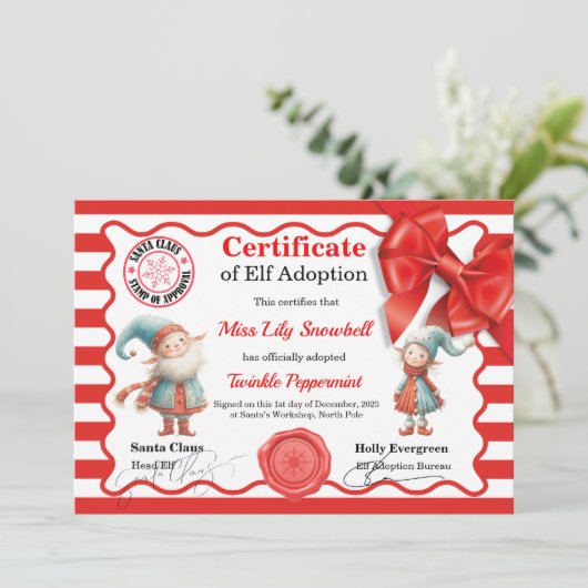 Official North Pole Elf Adoption Certificate Kaart (Staand voorkant)
