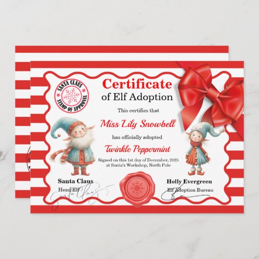 Official North Pole Elf Adoption Certificate  Kaart (Voorkant / Achterkant)