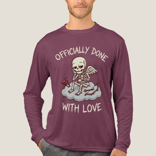 Officially Done With Love Skeleton Cupid Design Tri-Blend Shirt (Voorkant volledig)