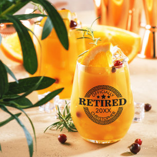 Officieel Gepensioneerde Douanenaam & Datum Grieks Wijnglas Zonder Voet