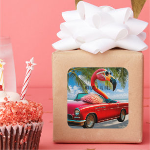 Officieel gepensioneerde Flamingo & Cabriolet op h Vierkante Sticker