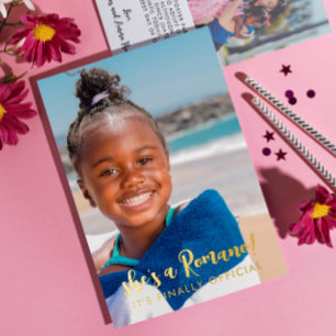 Officiële achternaam 2 Foto's adoptie Folie Uitnodiging