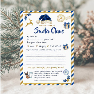 Officiële brief aan de Kerstman Blue Gold Kids Feestdagenkaart