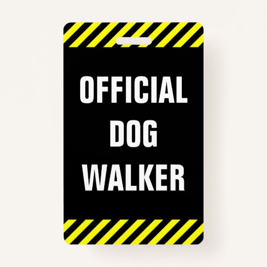 "OFFICIËLE DOG WALKER"; Zwart, gele stripes Badge (Voorkant)