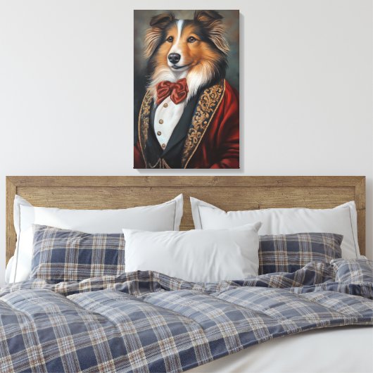 Officiële Draag Tuxedo Shetland Sheepdog | Sheltie Canvas Afdruk (Insitu (Slaapkamer))