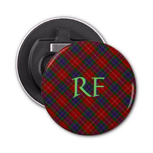 Officiële Fraser Tartan met monogram / initialen Button Flesopener (Voorkant)