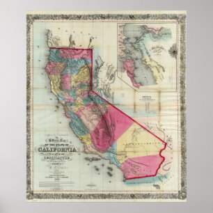 Officiële kaart van de staat Californië Poster
