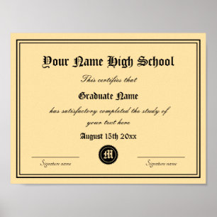 Officiële middelbare school diploma sjabloon poster