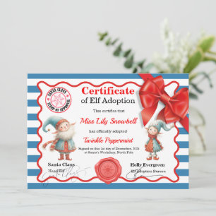 Officiële Noordpool Elf Adoptie Certificaat Kaart