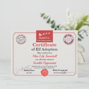 Officiële Noordpool Elf Adoptie Certificaat Kaart
