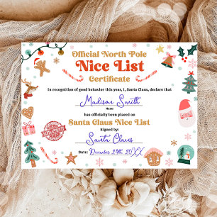 Officiële Noordpool Nice List Certificaat Sinterkl Kaart
