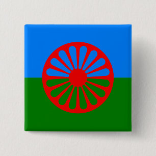 Officiële Romaanse zigeunervlag Vierkante Button 5,1 Cm