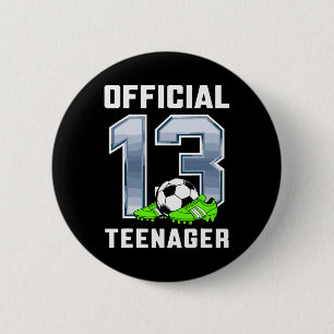 Officiële tiener 13e verjaardagsfeest voetbal them ronde button 5,7 cm