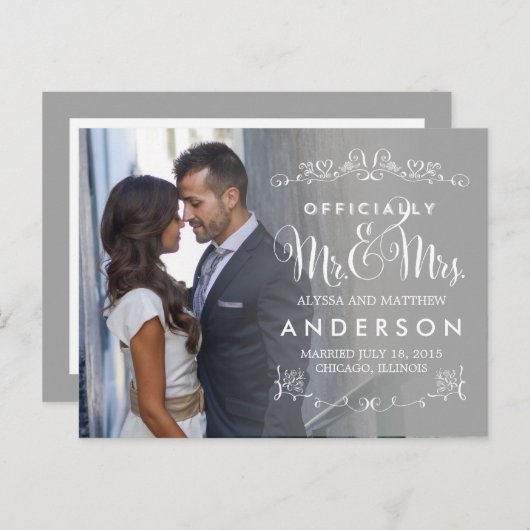 Officiële Titels Wedding Aankondigingen - Grijs Aankondigingskaart (Voorkant / Achterkant)