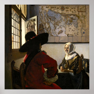 Officier en lachend meisje door Johannes Vermeer Poster