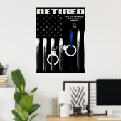 Officier Thin Blue Line Gepensioneerd Poster (Thuiskantoor)