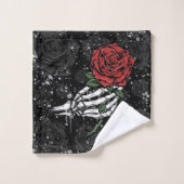 Offrande de rose squelette argentée gothique glamo (Gant de toilette)