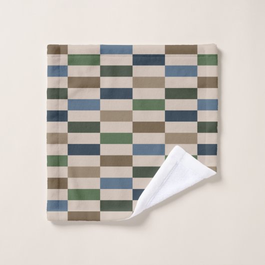 Offset Blokken, Slate Blue, Forest, Brown Bad Handdoek (Wasdoekje)