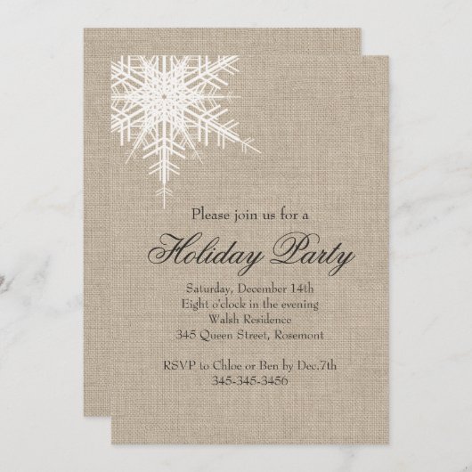 Offset Burlap Snowflake Fête Invitation (Devant / Derrière)