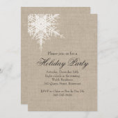 Offset Burlap Snowflake Holiday Party Uitnodiging (Voorkant / Achterkant)