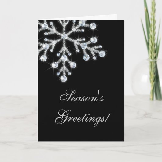 Offset Crystal Snowflake Holiday Kaart (zwart) (Voorkant)