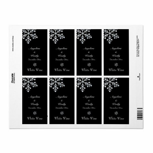 Offset Crystal Snowflake Weddenschap Wine Label zw (Full Sheet)
