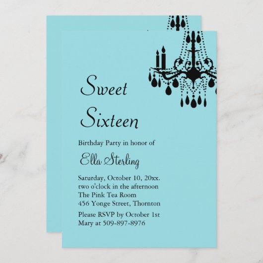 Offset Grand Ballroom Birthday Invite (turquoise) Kaart (Voorkant / Achterkant)