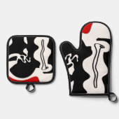 Offset kamer: Abstract zwart, wit & rood Ovenwant & Pannenlap Set (Voorkant)