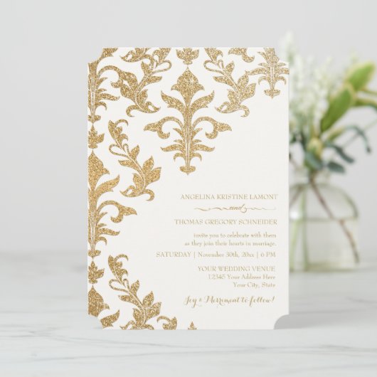 Offset moderne Mariage damassé Invitations Faux Go (Debout devant)
