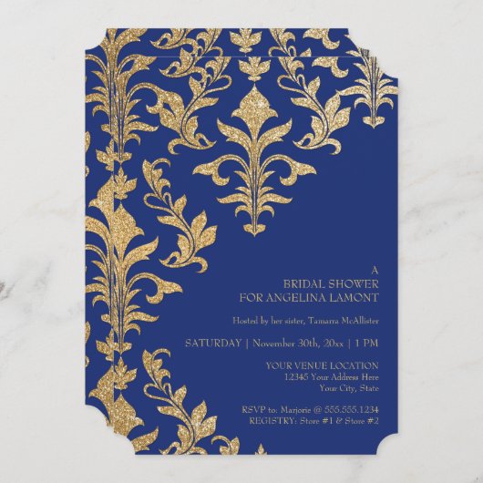 Offset moderne Mariage damassé Invitations Faux Go (Devant / Derrière)