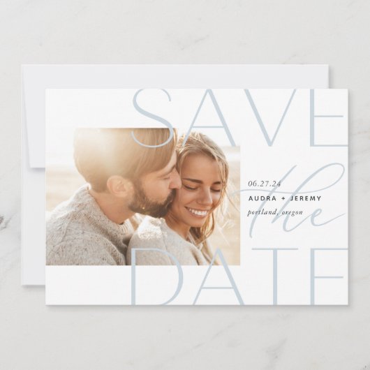 Offset overlay | Moderne horizontale foto Save The Date (Voorkant)
