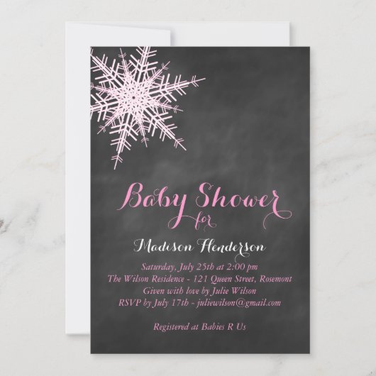 Offset roze snowflake Baby shower uitnodigen op kr Kaart (Voorkant)