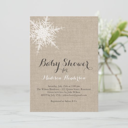 Offset Rustic Snowflake Baby shower Invitation (Debout devant)