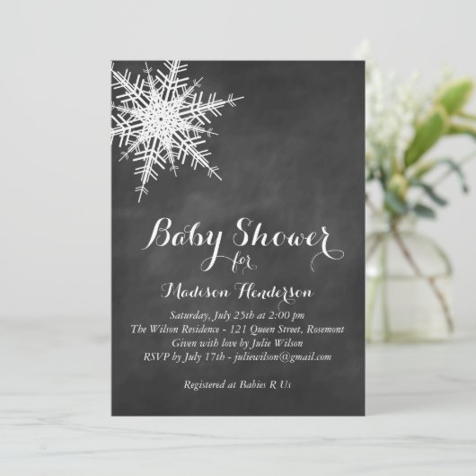 Offset White Snowflake Baby shower Uitnodigen op k Kaart (Staand voorkant)