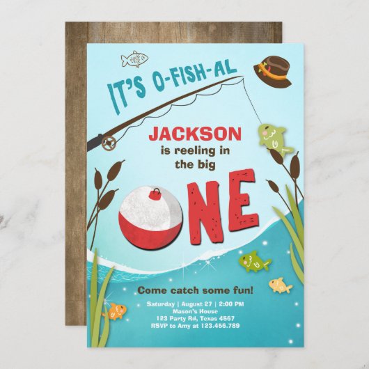 Ofish-al Fishing Invitation Anniversaire Le grand (Devant / Derrière)