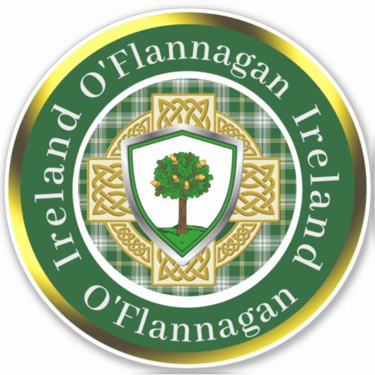 O'Flannagan Irish Shield/Celtic Cross Personalized Sticker (Voorkant)