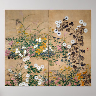 Ogata Korin Flowering Planten in het najaar Poster
