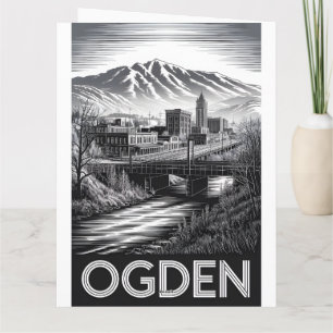 Ogden Utah Silhouette Zwart Wit Houtsnede Kaart